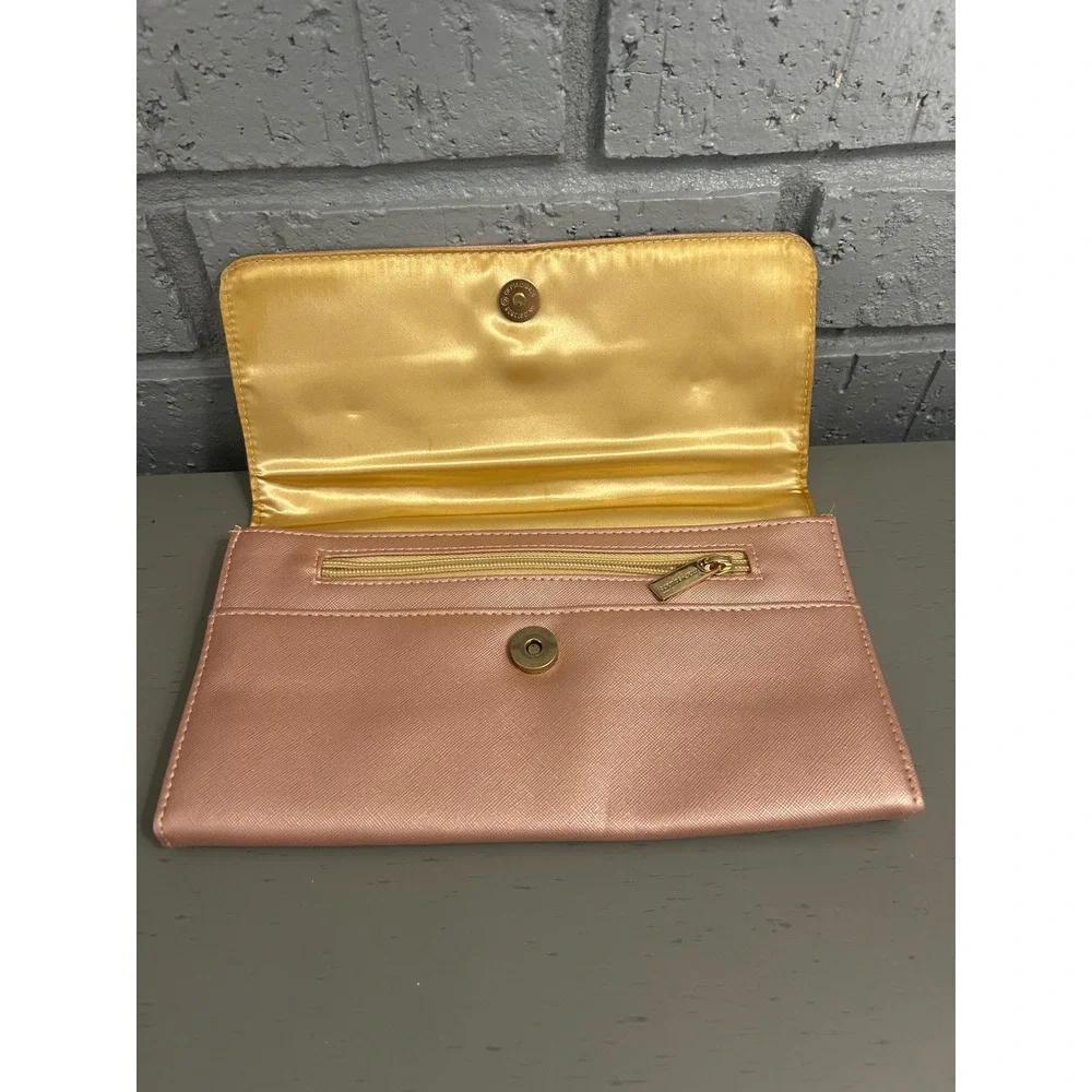 Mary Square Rose Gold Clutch Wallet Saffiano Vegan Leather